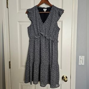 J Crew Blue Floral V Neck Dress